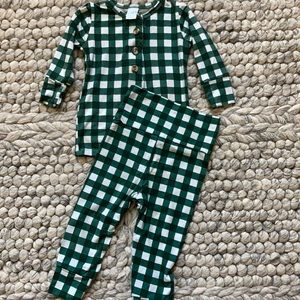 Lou Lou green/white checkered top and bottoms - (3-6 months)